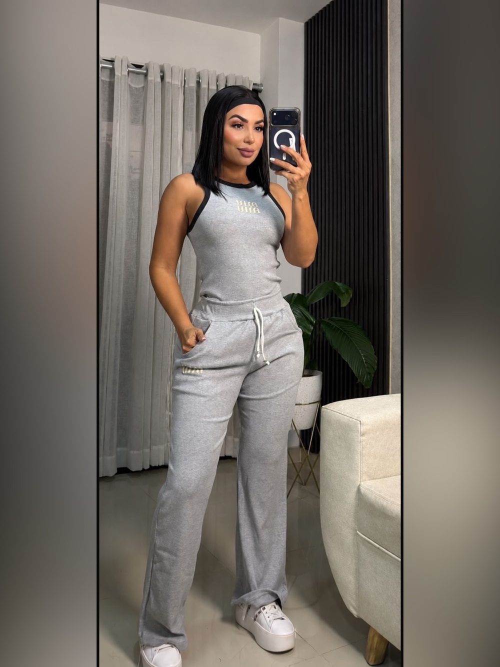 Light Gray Ribbed Tank Jumpsuit with Drawstring Waist size M